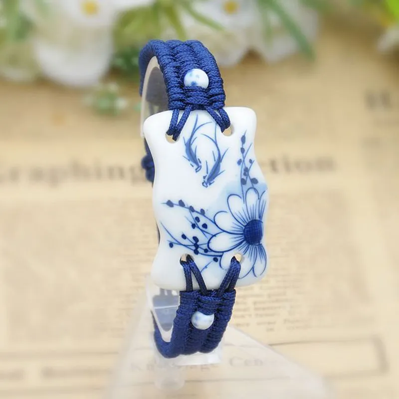 Ethnic style blue and white jewelry star-shaped ceramic fashion blue rope bracelet