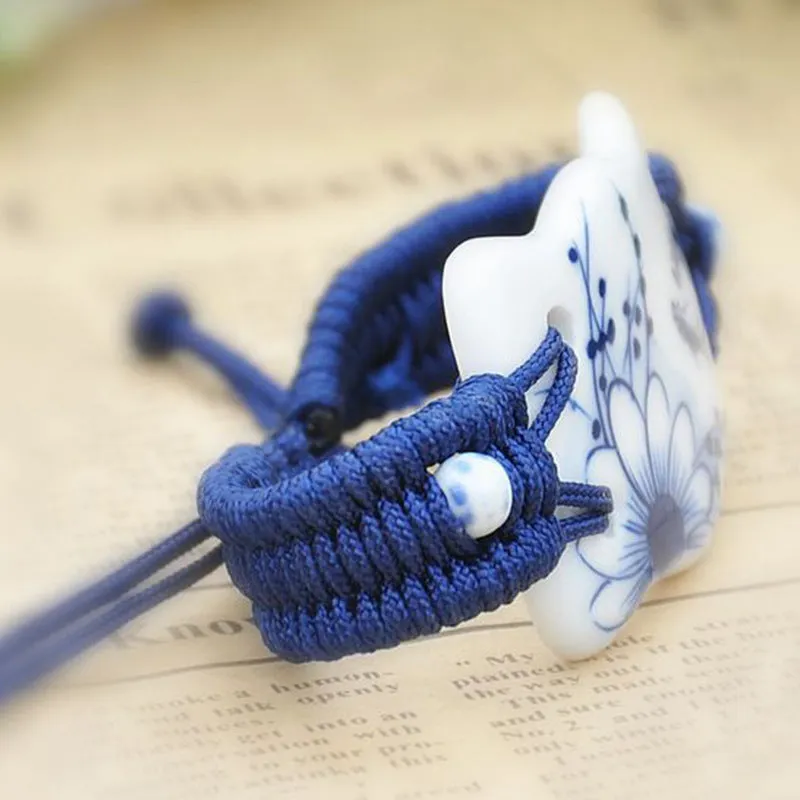 Ethnic style blue and white jewelry star-shaped ceramic fashion blue rope bracelet