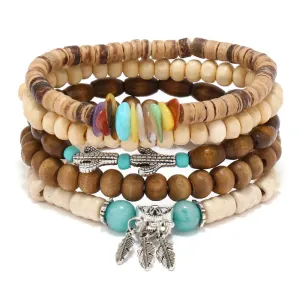 Ethnic Wood Bead Buddha Bracelet Set Lucky Handmade Jewelry Unisex