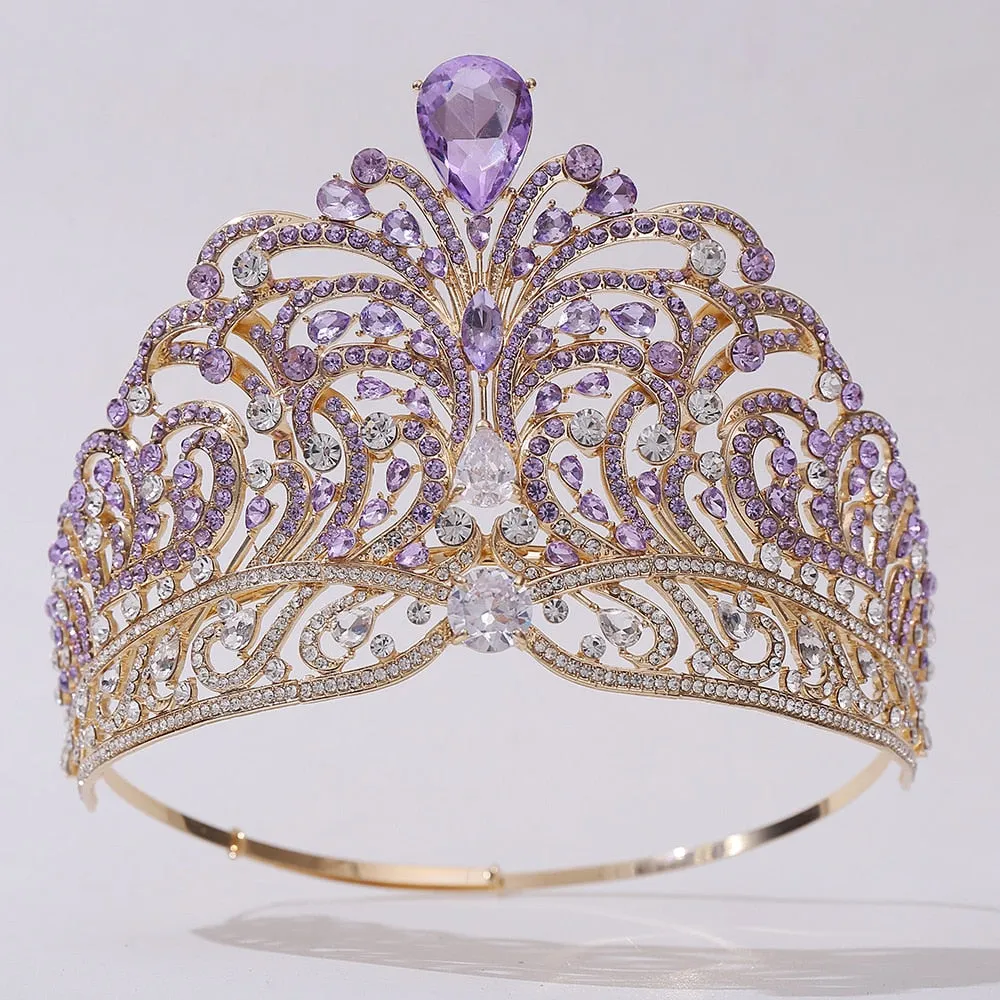 European Crystal Wedding Crowns Cubic Zircon Large Round Queen Tiara Party Hair Accessories