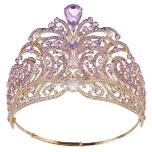 European Crystal Wedding Crowns Cubic Zircon Large Round Queen Tiara Party Hair Accessories