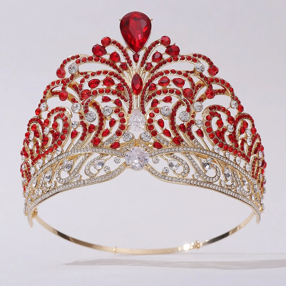 European Crystal Wedding Crowns Cubic Zircon Large Round Queen Tiara Party Hair Accessories