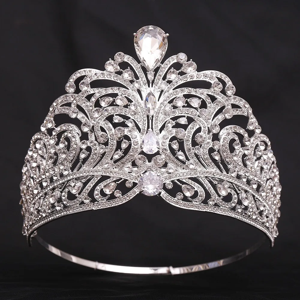 European Crystal Wedding Crowns Cubic Zircon Large Round Queen Tiara Party Hair Accessories