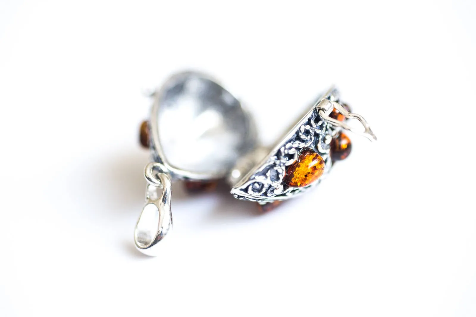 Fabergé Inspired Amber Egg Locket Necklace