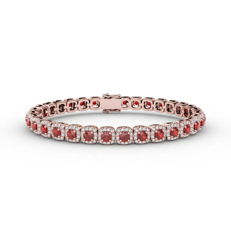 Fana Cushion Cut Ruby and Diamond Bracelet