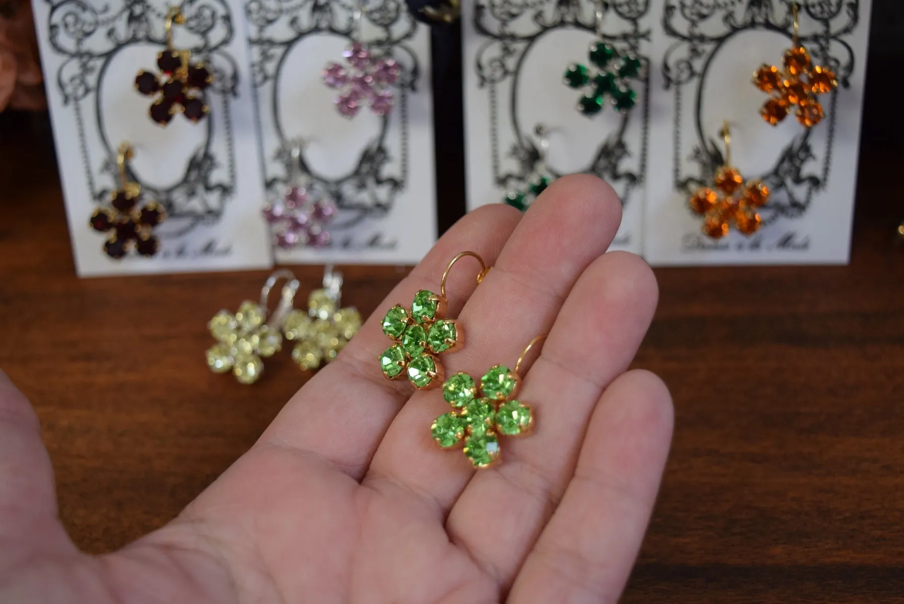 Floral Earrings - Swarovski Tiny Round Crystals