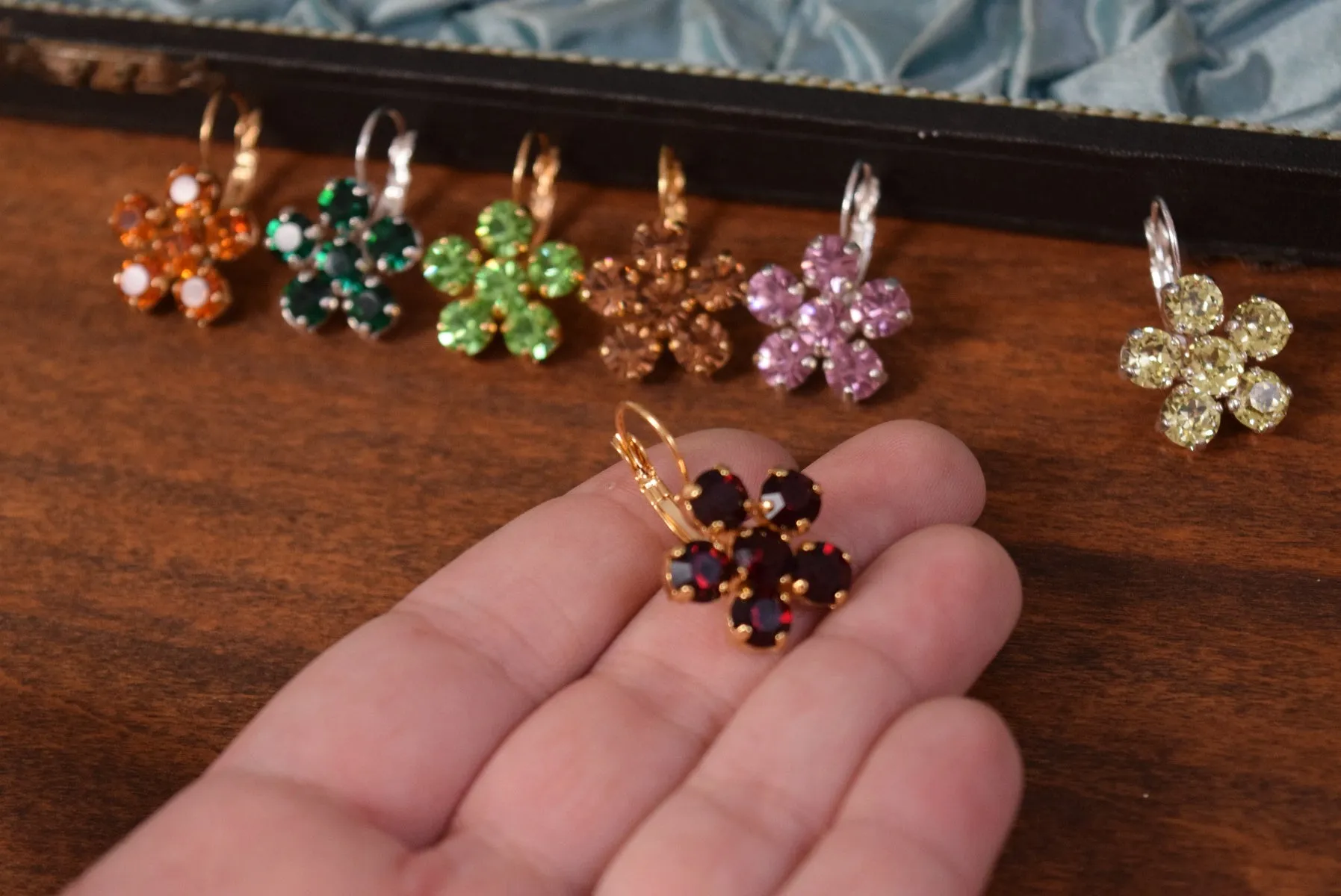 Floral Earrings - Swarovski Tiny Round Crystals