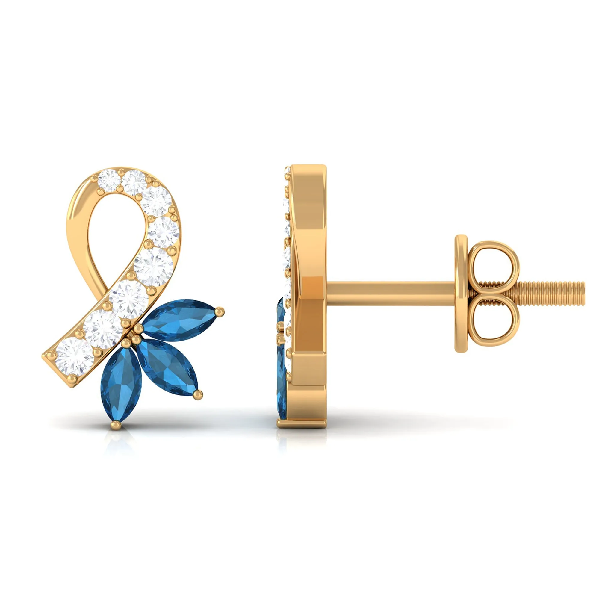 Floral Inspired London Blue Topaz and Diamond Stud Earrings