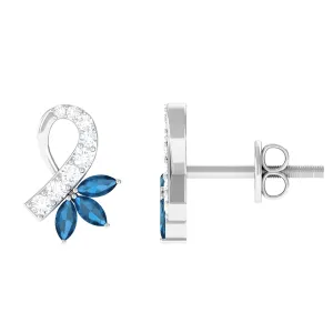 Floral Inspired London Blue Topaz and Diamond Stud Earrings