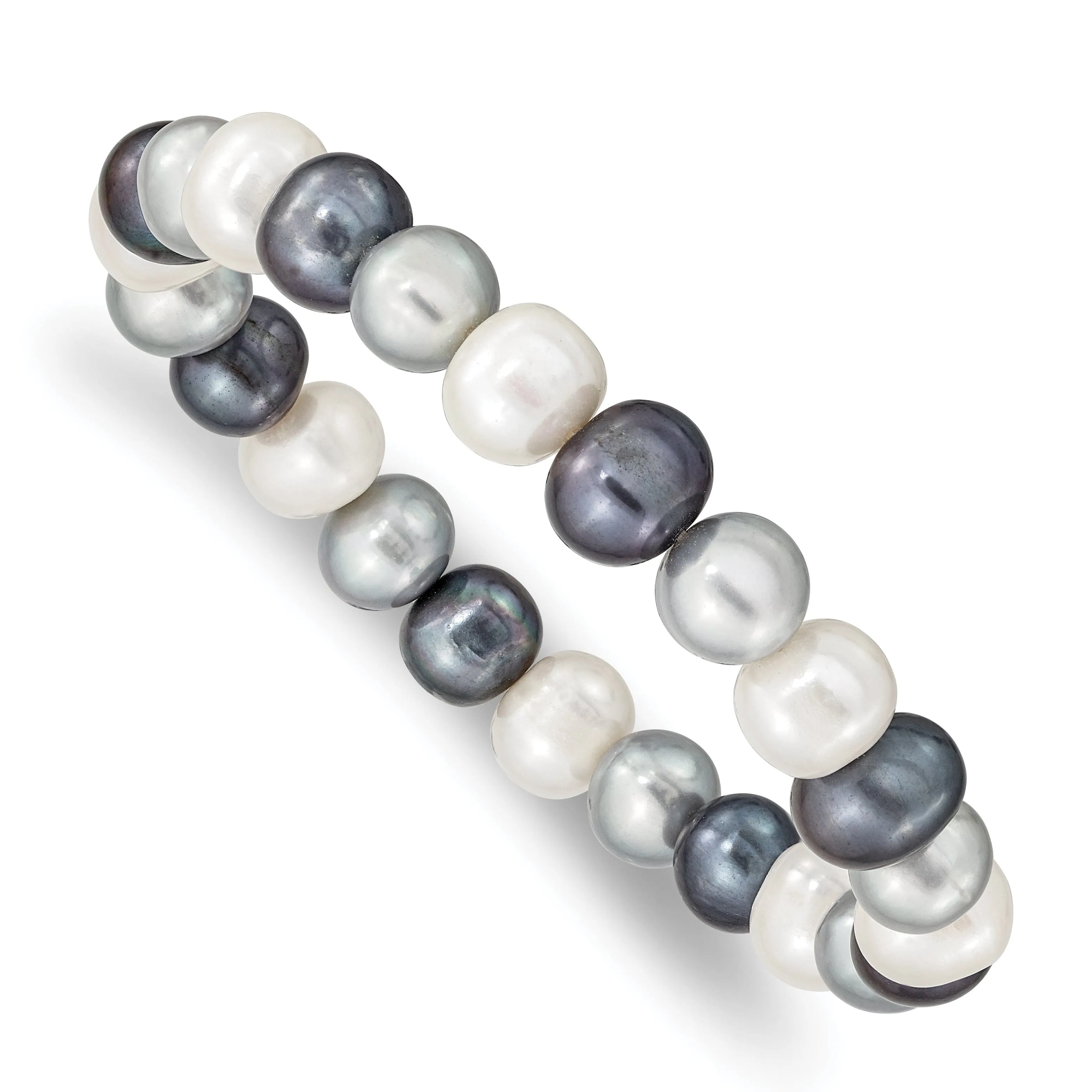 Fresh Water White Platinum Black Pearl Bracelet