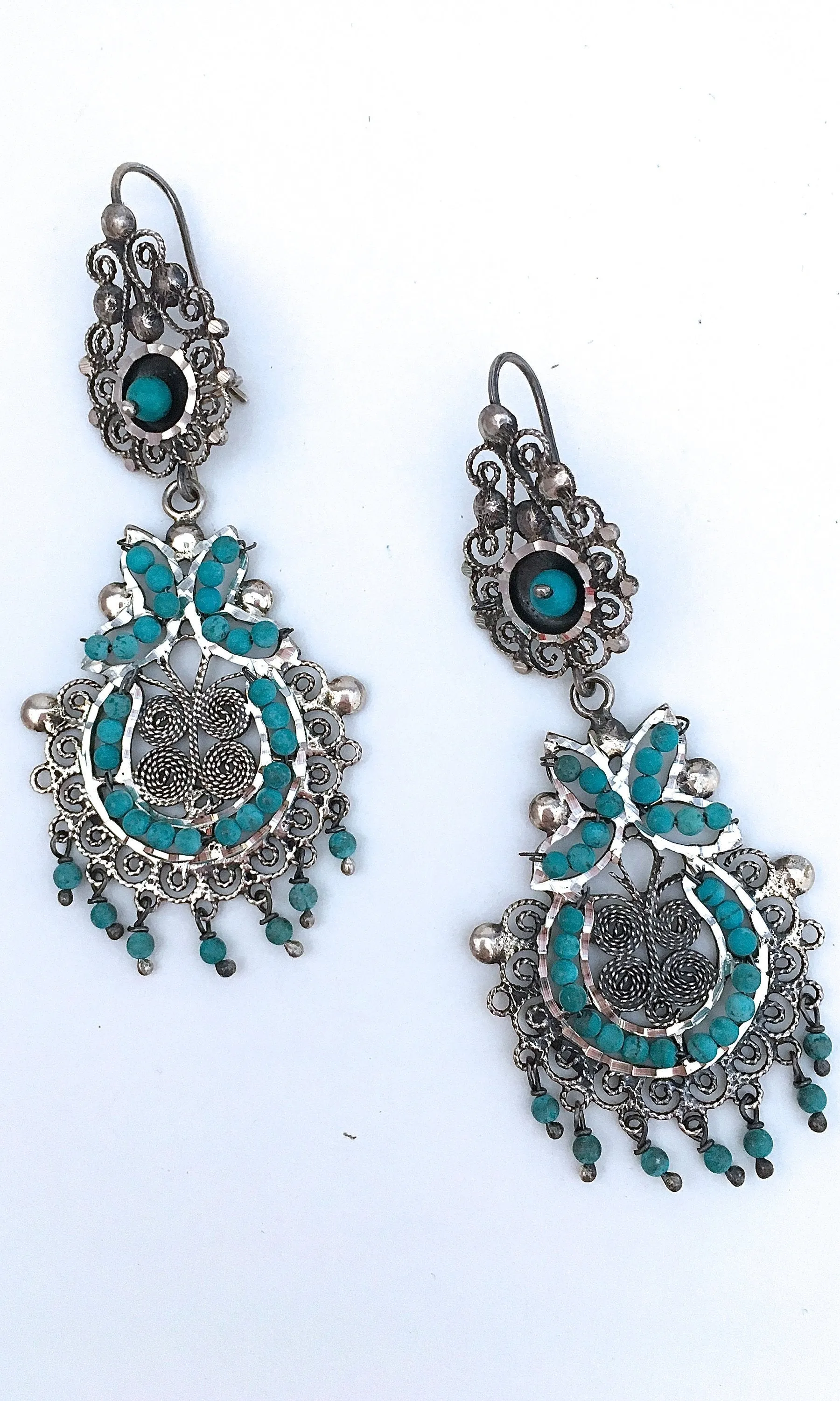 FRIDA KAHLO Sterling Filigree and Beaded Turquoise Earrings