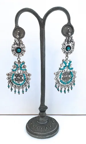 FRIDA KAHLO Sterling Filigree and Beaded Turquoise Earrings