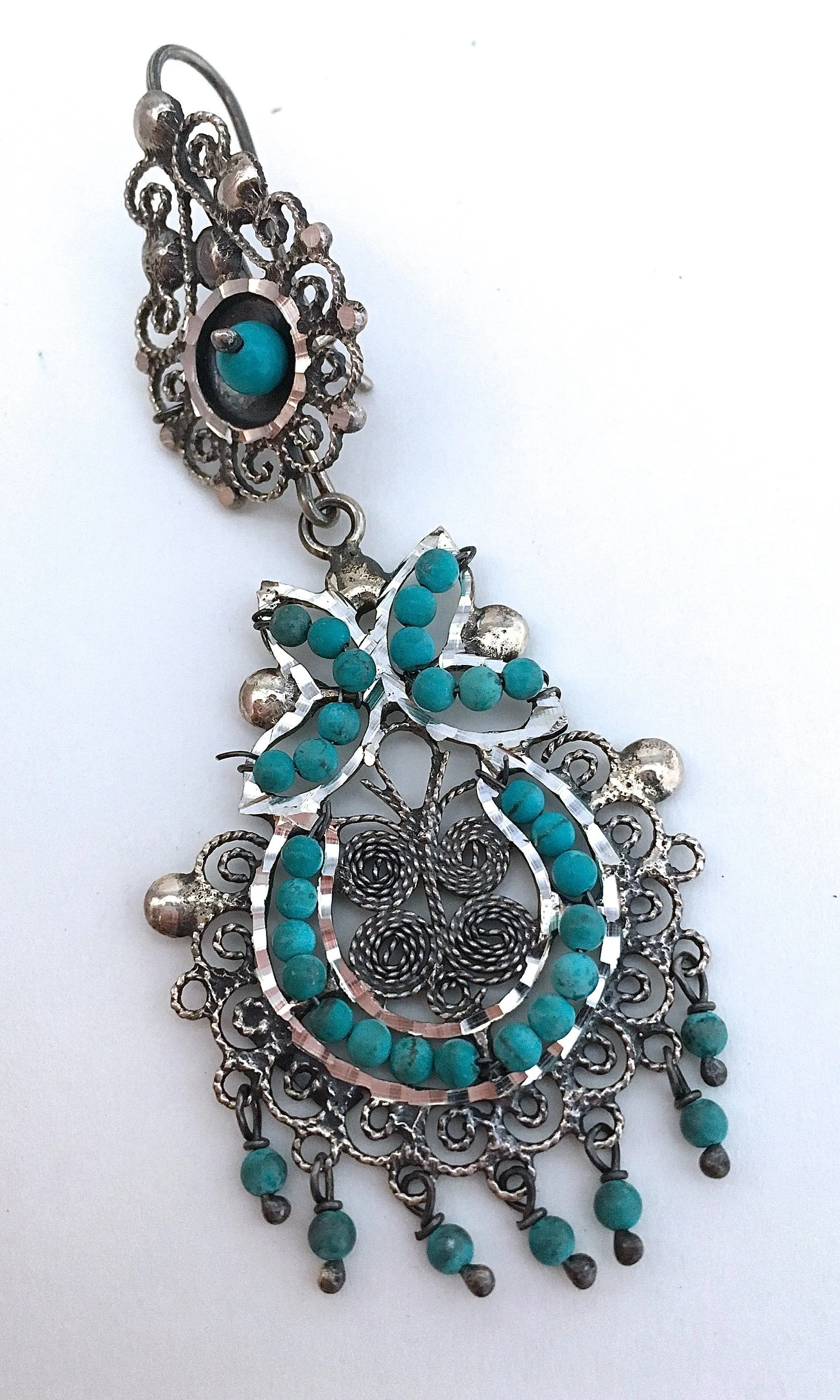 FRIDA KAHLO Sterling Filigree and Beaded Turquoise Earrings