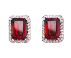 Garnet & Diamond Halo Earrings