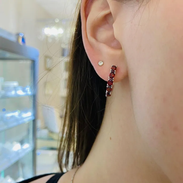 Garnet Huggie Earrings