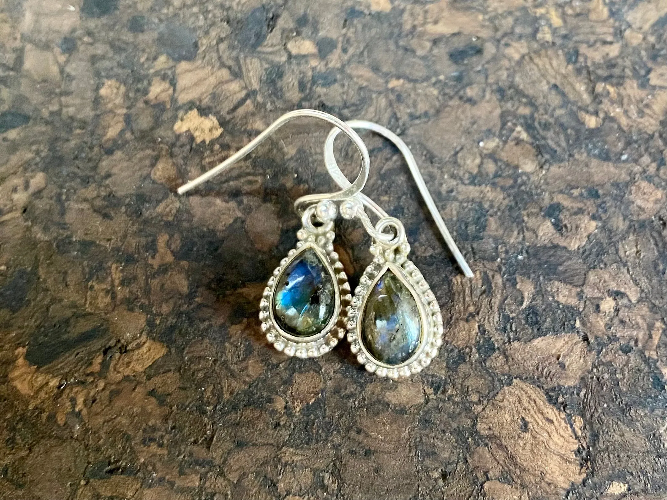 Gemstone And Silver Detailed Teardrop Earrings