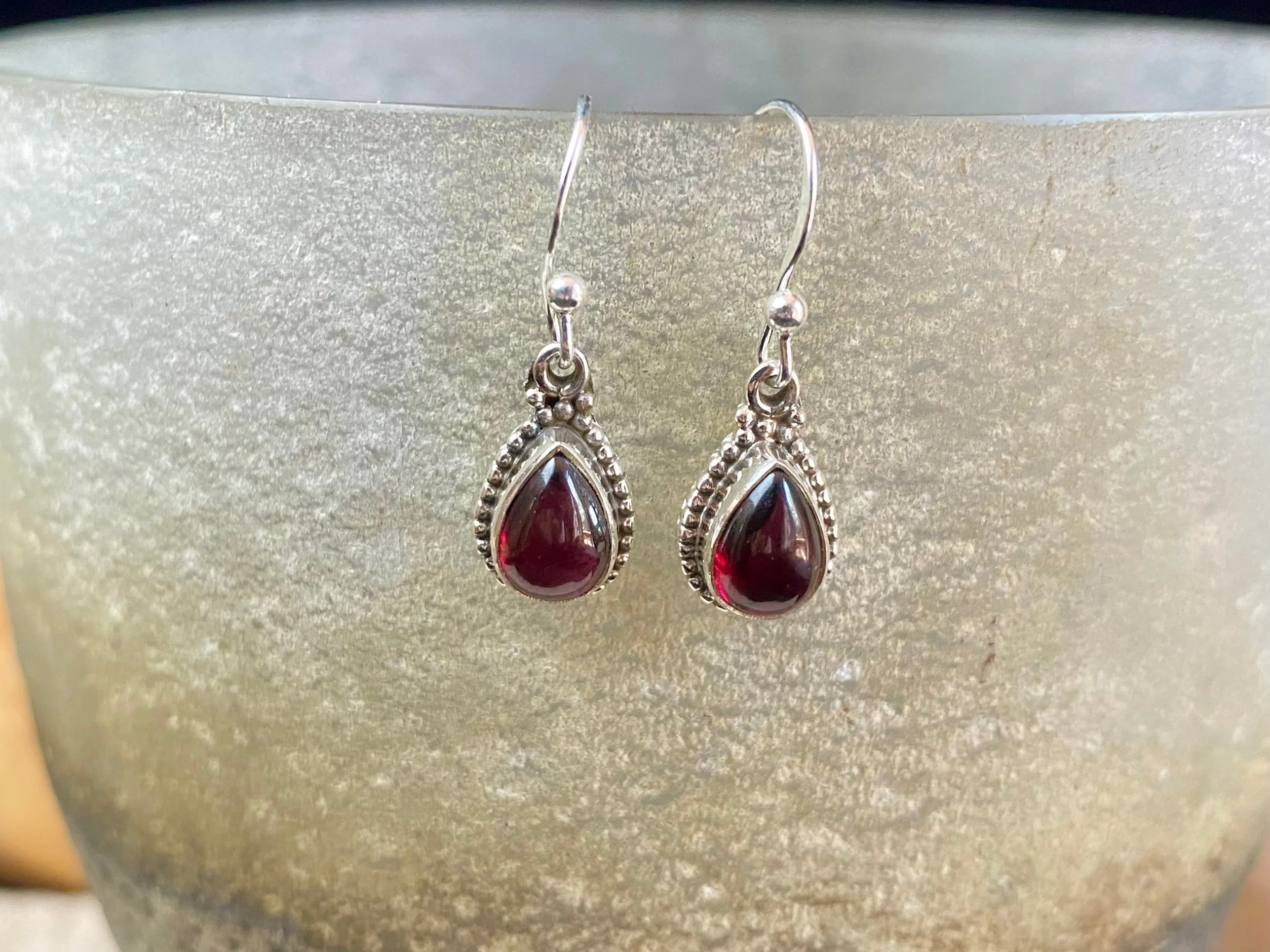 Gemstone And Silver Detailed Teardrop Earrings