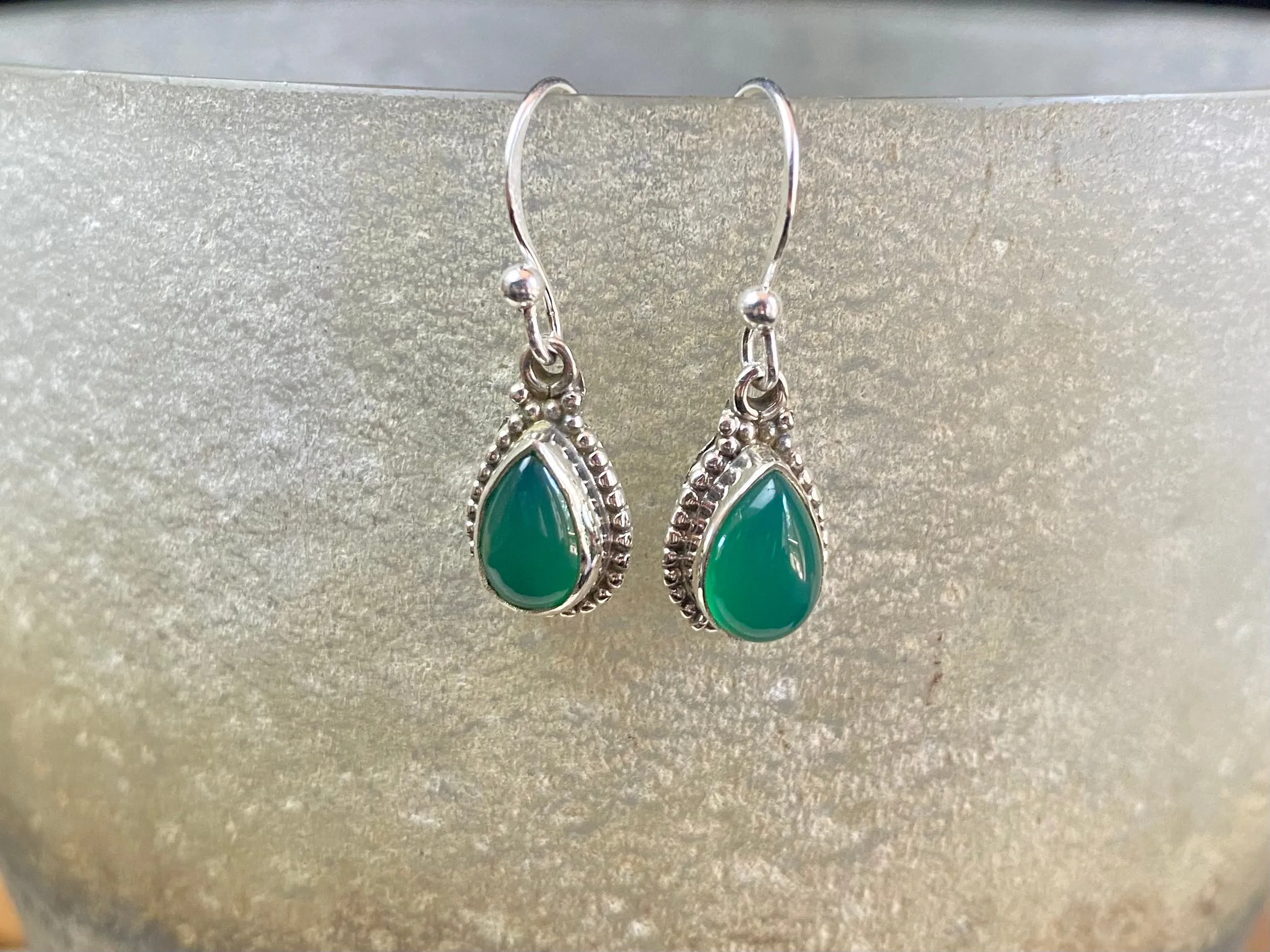 Gemstone And Silver Detailed Teardrop Earrings