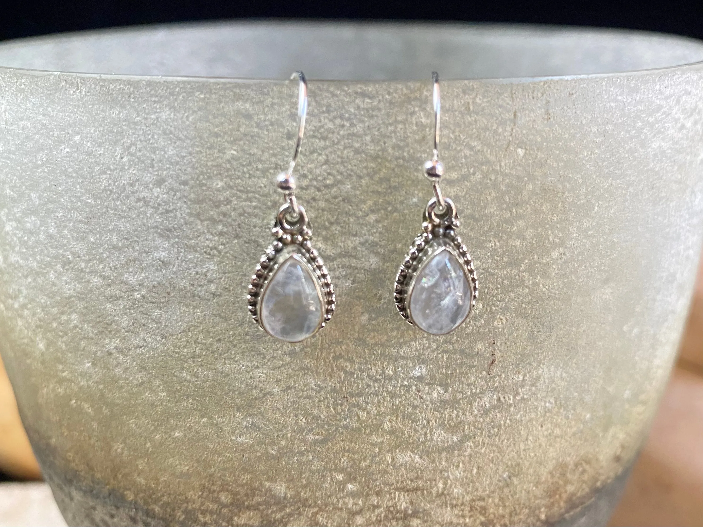 Gemstone And Silver Detailed Teardrop Earrings