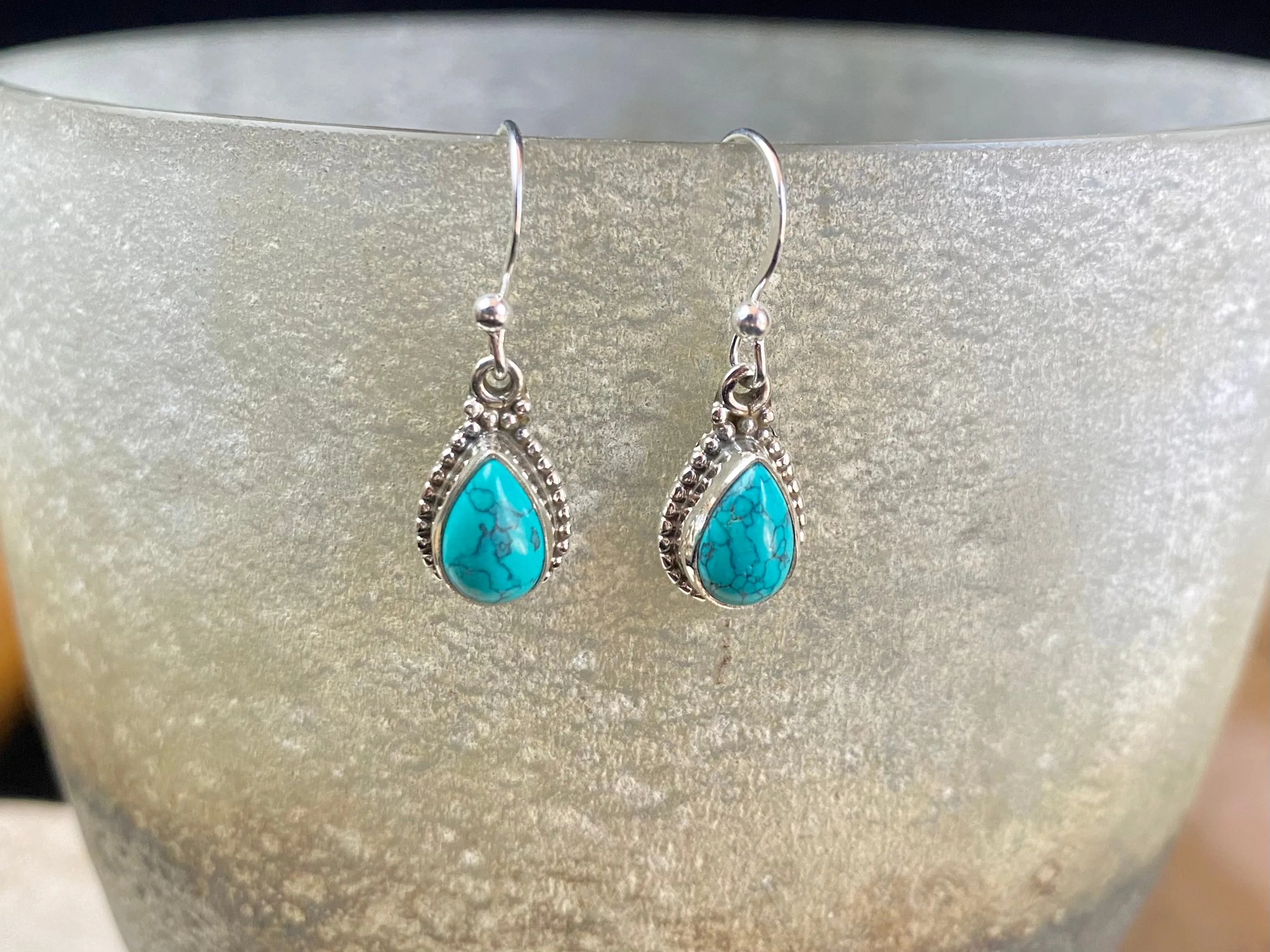 Gemstone And Silver Detailed Teardrop Earrings