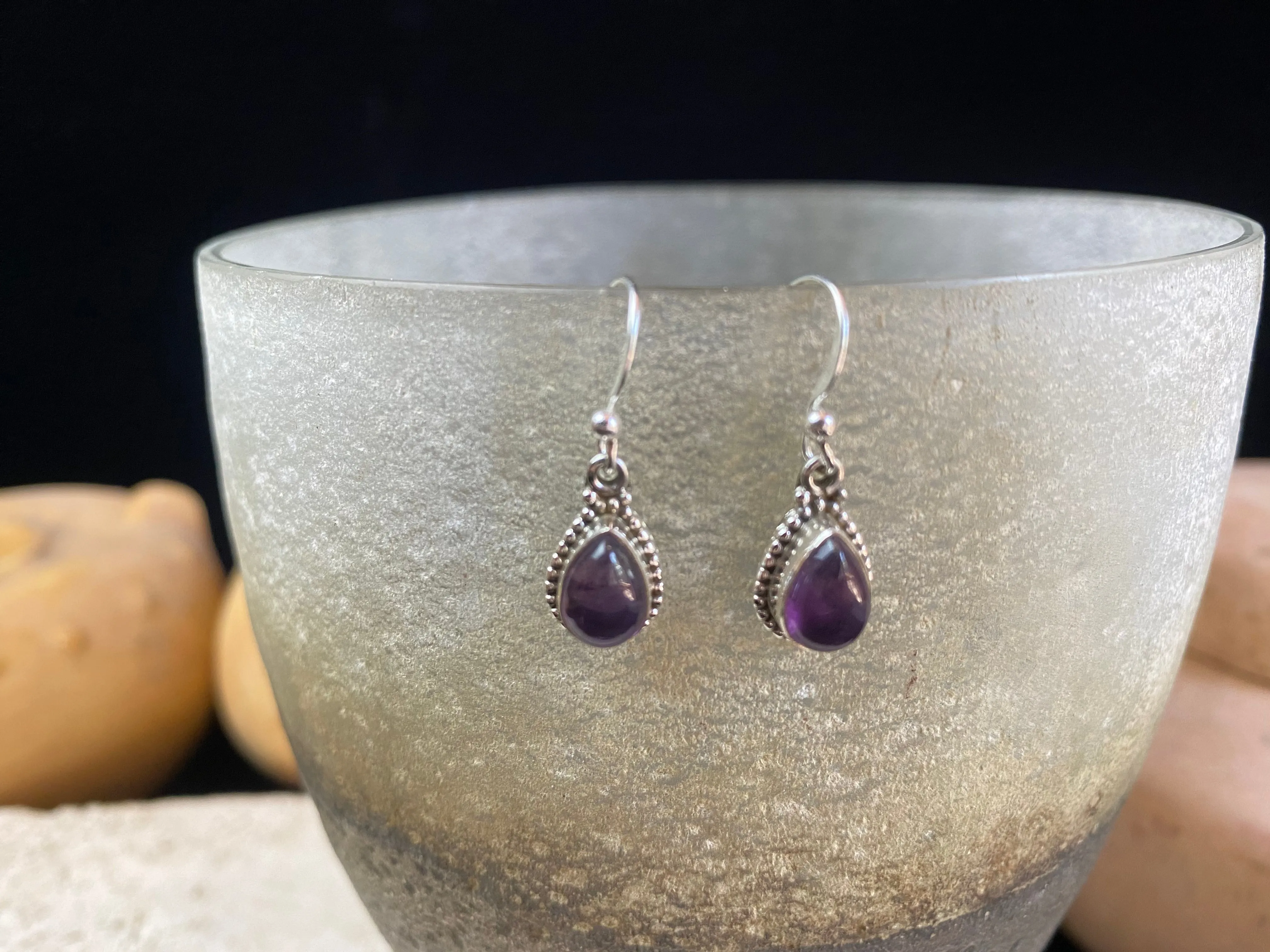 Gemstone And Silver Detailed Teardrop Earrings