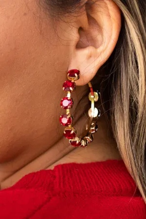 Gemstone Embrace Red Crystal Hoop Earrings