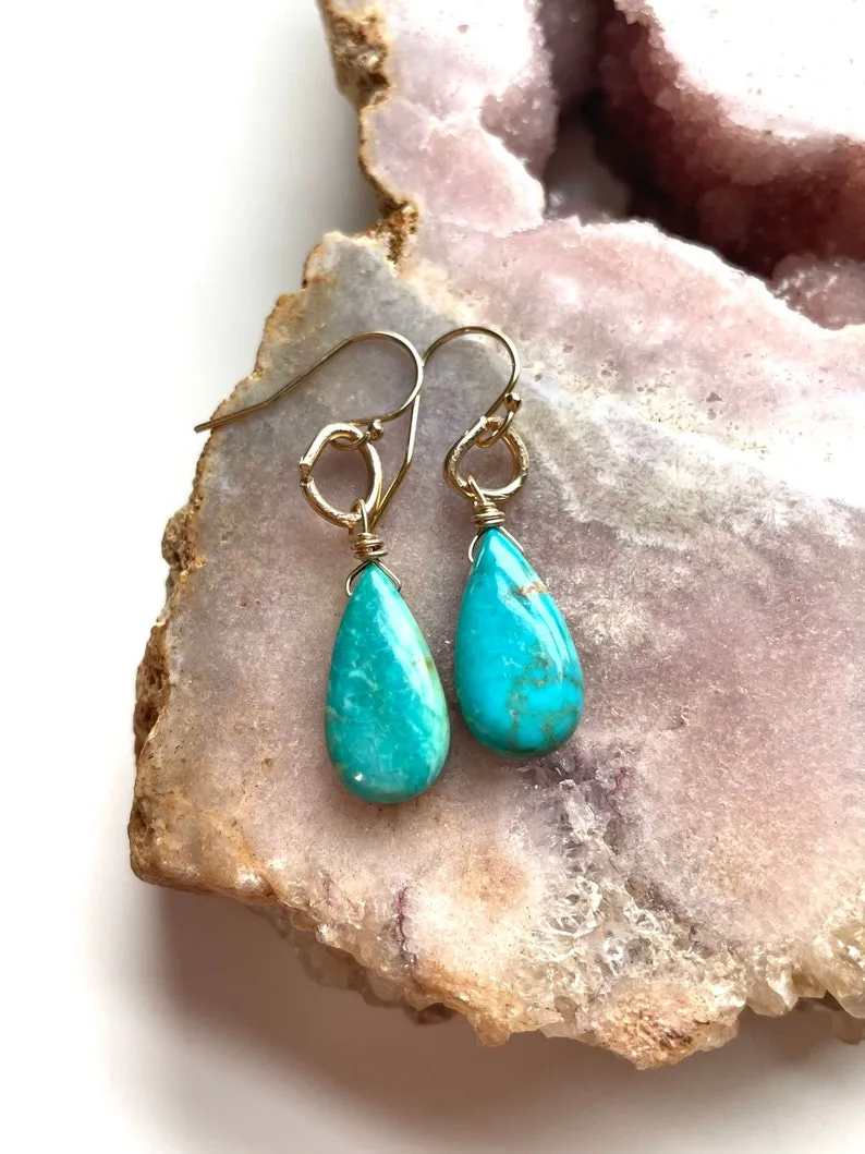 Genuine 14kt Gold Filled Arizona Turquoise Earrings