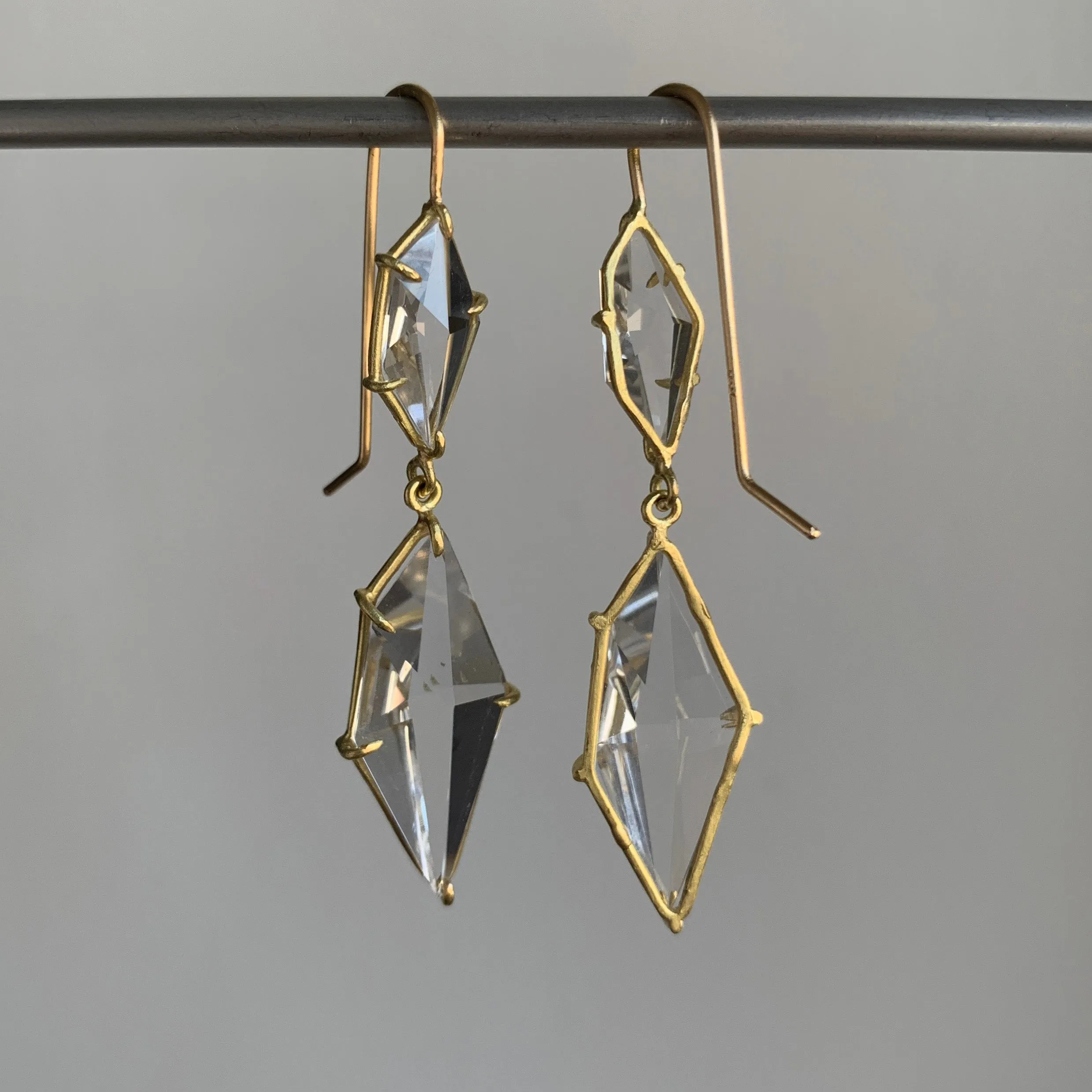 Geometric White Topaz Double Drop Earrings