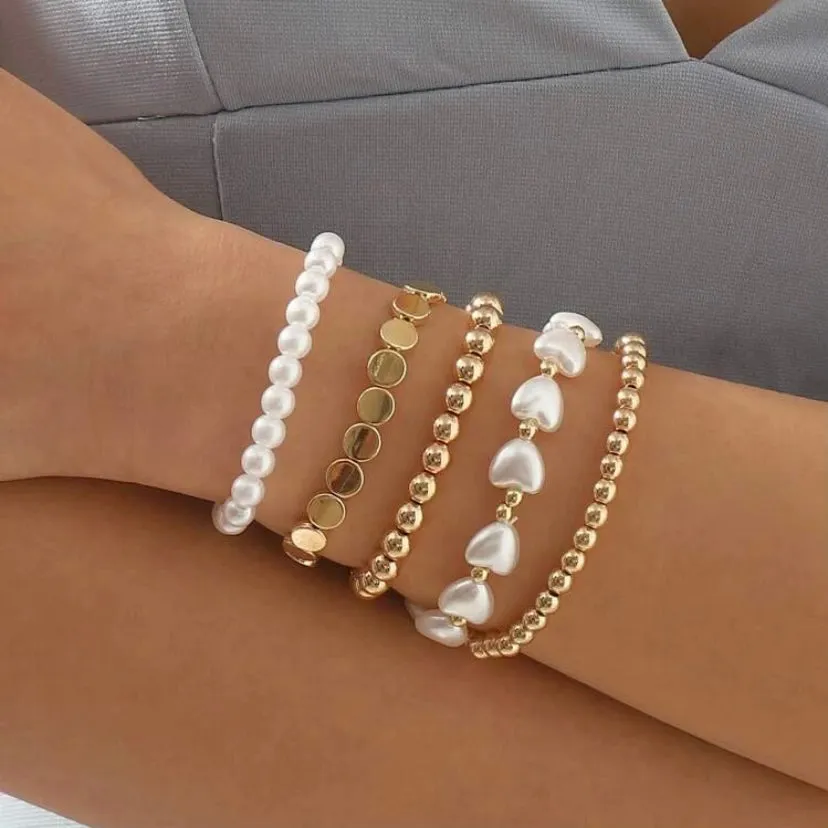 Girls Gold & Pearl Bracelet Set