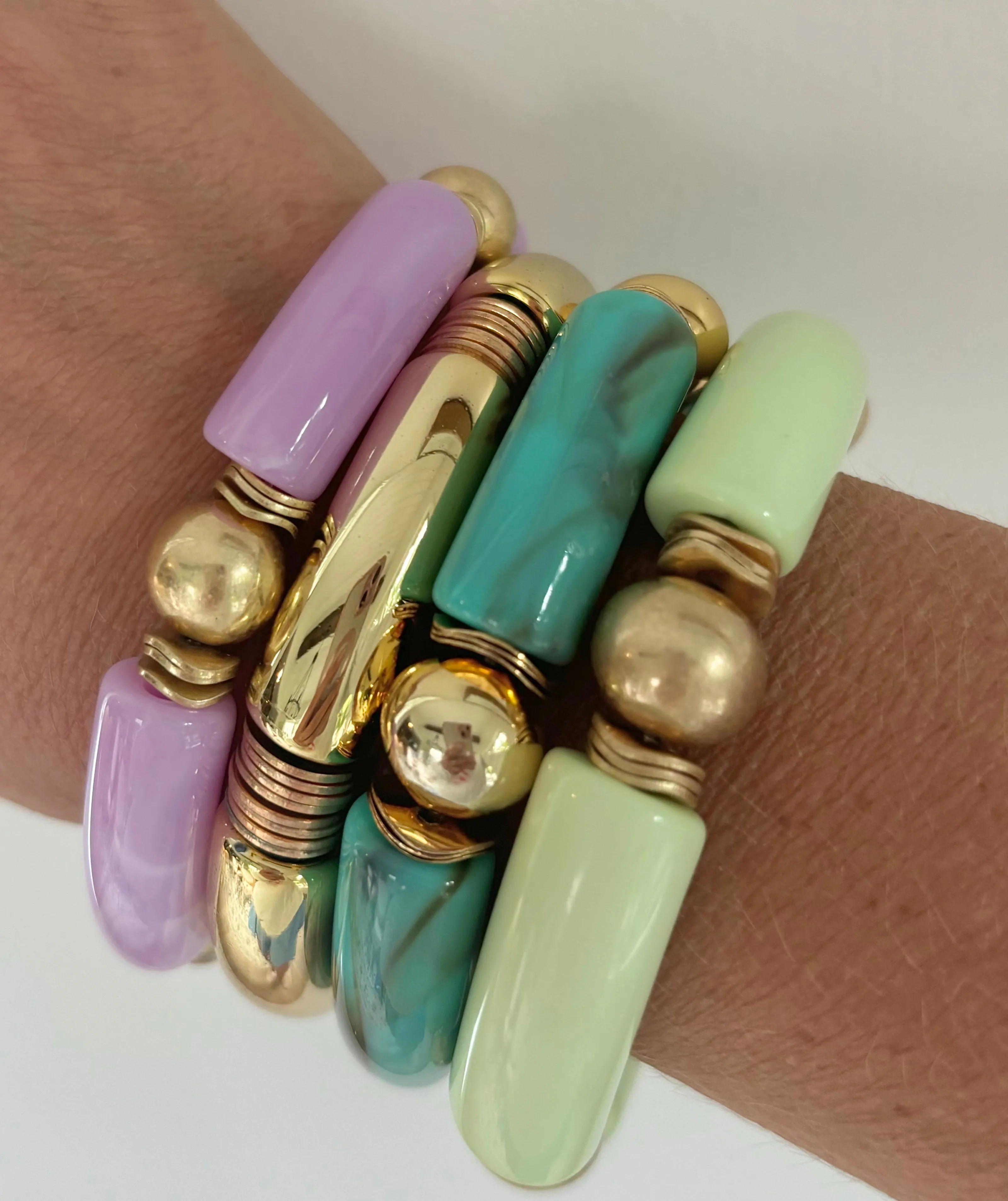 Gold Ball & Tube Bracelet-Mint