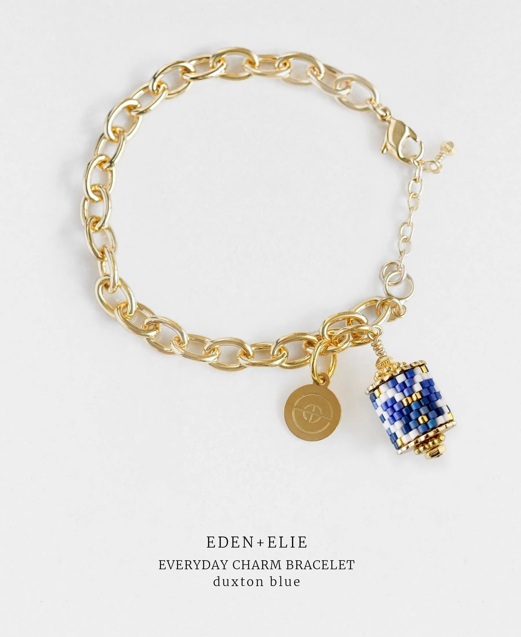 Gold Charm Bracelet   Adjustable Length Necklace Set - Duxton Blue