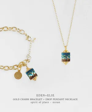 Gold Charm Bracelet   Drop Pendant Necklace Set - Spirit of Place Ocean