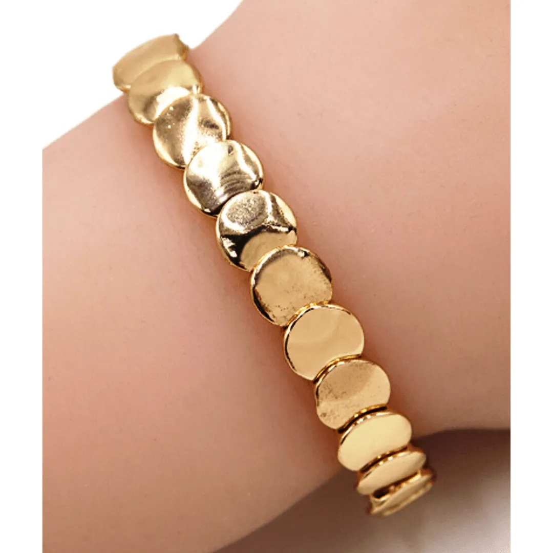 Gold Disc Stacking Stretch Bracelet