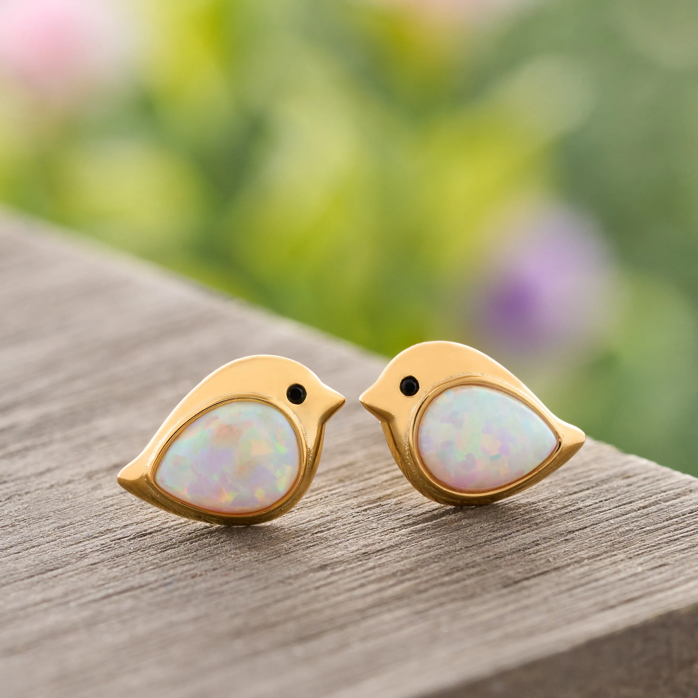 Gold Sterling Silver White Opal Birdie Gift Set