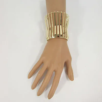 Gold Wide Metal Cuff Bracelet Unique Cut Shape 3" Long