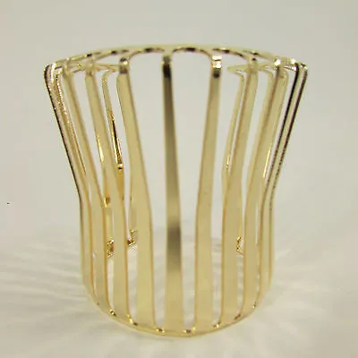 Gold Wide Metal Cuff Bracelet Unique Cut Shape 3" Long