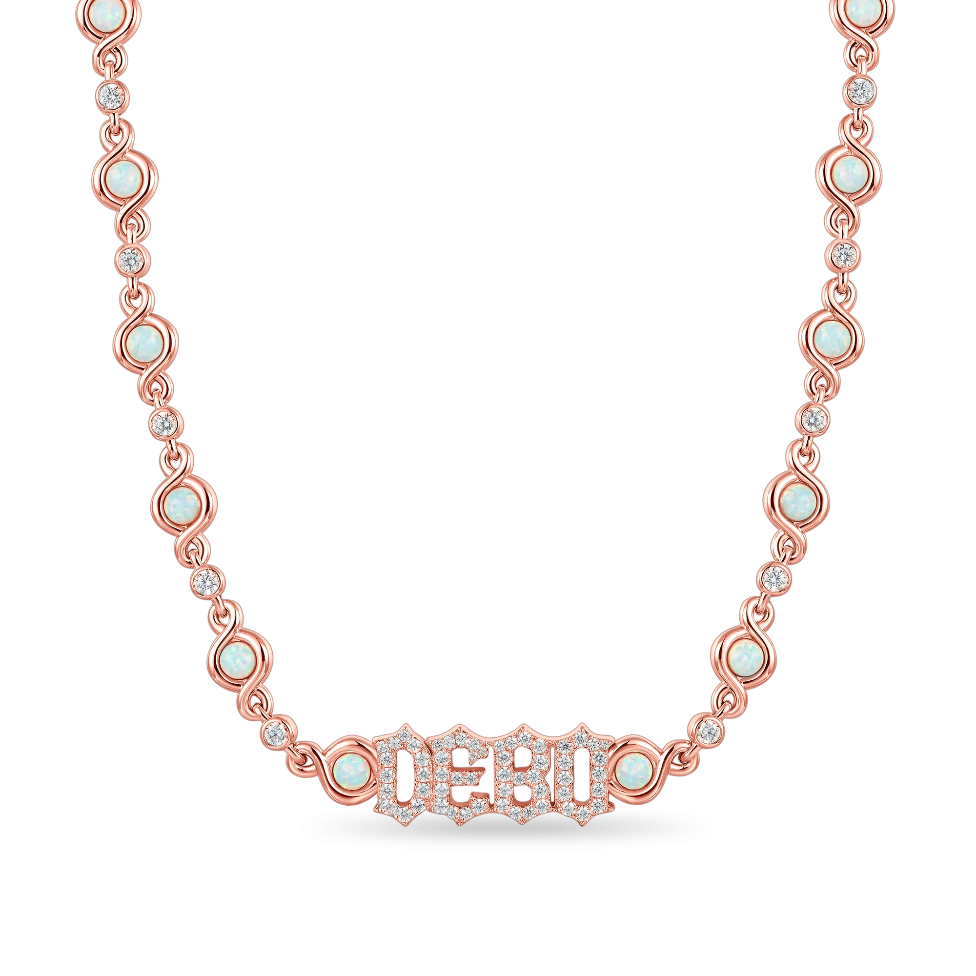 Gothic Font Opal Custom Necklace - 8mm