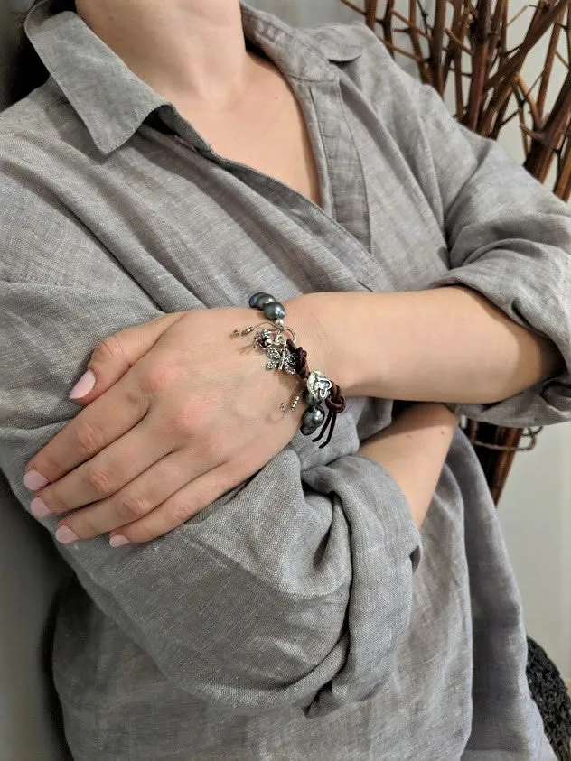 Gray Pearl Butterfly Bracelet