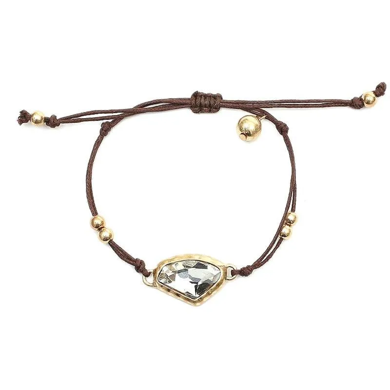 Hammered Stone Cord Bracelet Gold