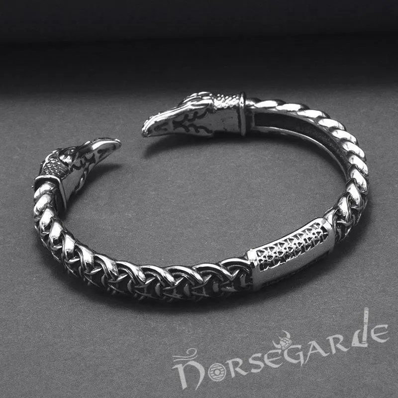 Handcrafted Celtic Raven Torc Bracelet - Sterling Silver