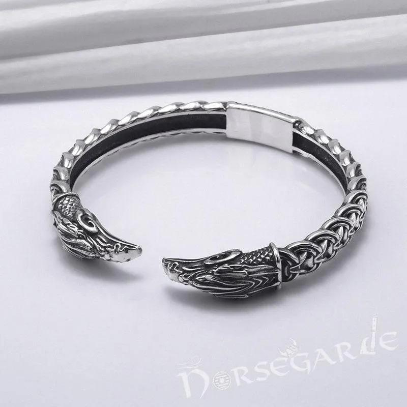 Handcrafted Celtic Raven Torc Bracelet - Sterling Silver