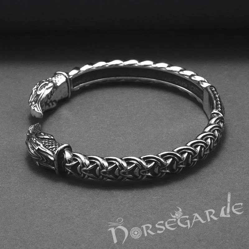 Handcrafted Celtic Raven Torc Bracelet - Sterling Silver