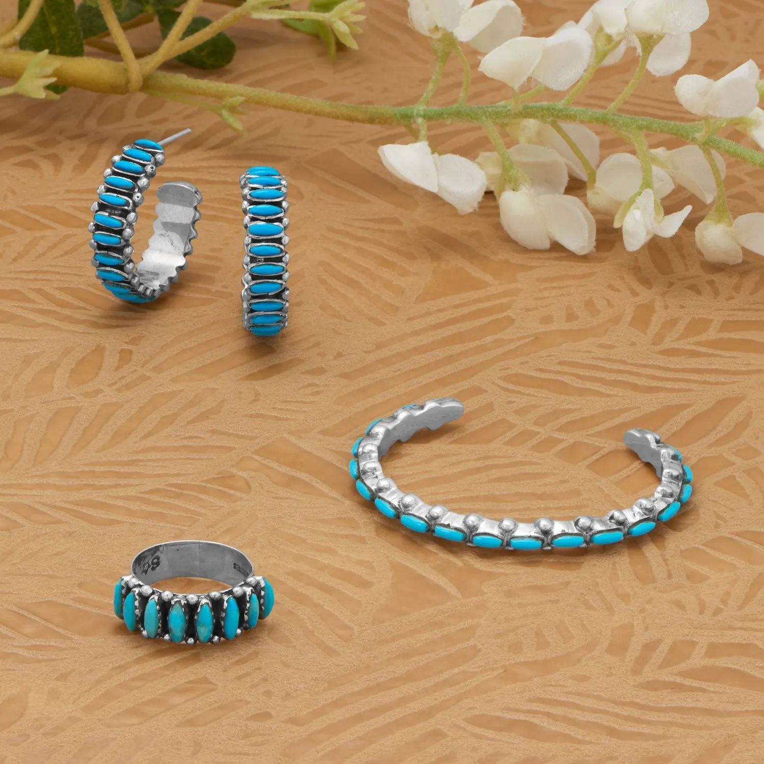 Handmade Oxidized Turquoise Studded 3/4 Hoop Earrings