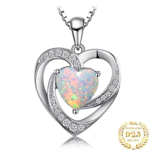 Heart Created Opal Pendant Necklace 925 Sterling Silver Gemstones Choker Statement Necklace For Women