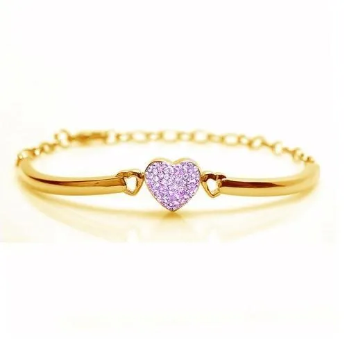 Heart Crystal Yellow Gold Plating Girl's Adjustable Bangle Bracelet