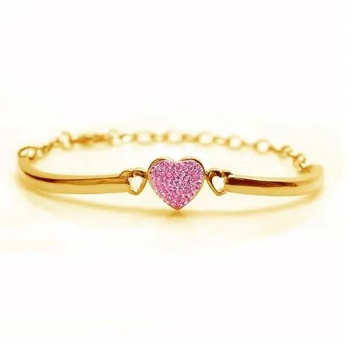 Heart Crystal Yellow Gold Plating Girl's Adjustable Bangle Bracelet