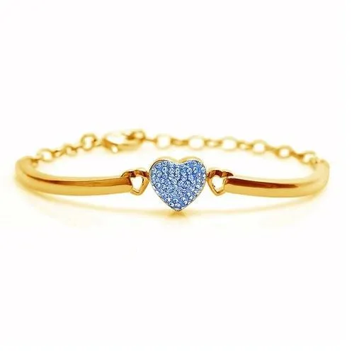 Heart Crystal Yellow Gold Plating Girl's Adjustable Bangle Bracelet