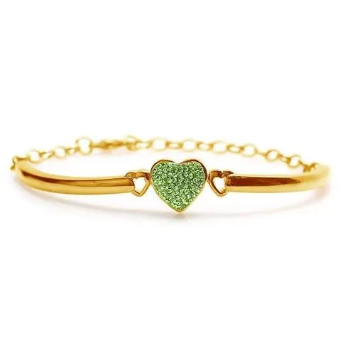 Heart Crystal Yellow Gold Plating Girl's Adjustable Bangle Bracelet