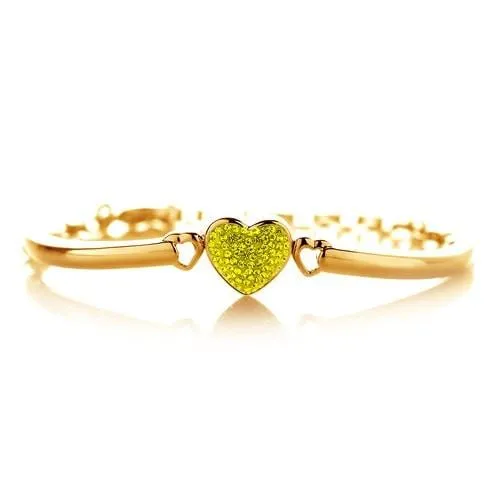 Heart Crystal Yellow Gold Plating Girl's Adjustable Bangle Bracelet