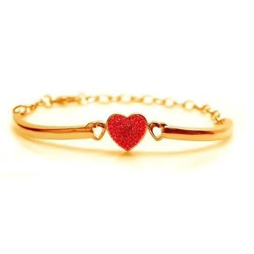 Heart Crystal Yellow Gold Plating Girl's Adjustable Bangle Bracelet